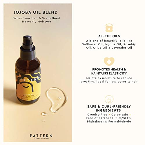 PATTERN Beauty by Tracee Ellis Ross Jojoba Hair Serum, 3.9 Fl Oz, Safflower, Jojoba, Rosehip, Olive & Lavender Oils, Lightweight Moisture Boost for Hair and Scalp