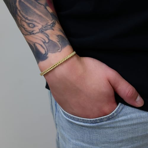 Nuragold 14K Real Yellow Gold Square Franco Box Chain Wheat Bracelet - 4mm,7.5"