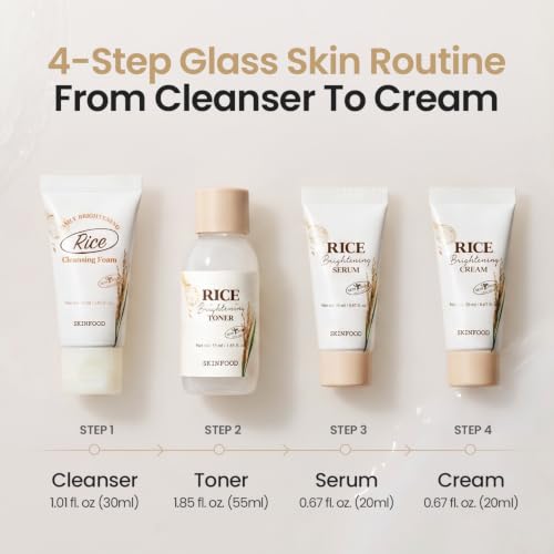 SKINFOOD Rice Starter Kit, Rice Toner, Rice Serum, Rice Moisturizer, and Rice Face Wash for Glass Skin, Korean Skin Care Set, Travel Size Kit, Stocking Stuffers, Gift Set for Women, Skincare Gift Set