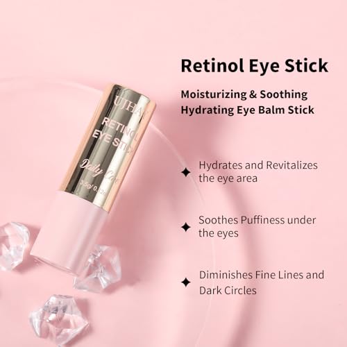 UJhay Retinol Eye Stick, Anti-Aging Eye Balm with Caffeine & Vitamin C, Reduces Wrinkles Dark Circles Puffiness Under-Eye Bags, Hydrating Firming Eye Cream