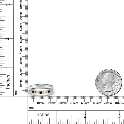 Gem Stone King White Lab Grown Diamond and Black Diamond Wedding Band Ring for Men | 925 Sterling Silver and 10K Yellow Gold | 0.46 Cttw | Round 2.5MM | Size 11