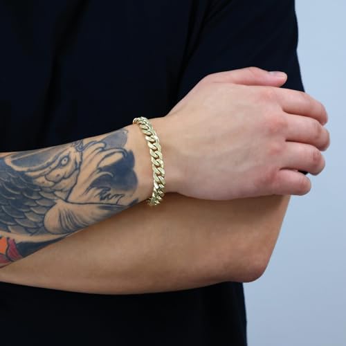 Nuragold 14k Real Yellow Gold Miami Cuban Link 9mm Chain Italian Bracelet - 7"