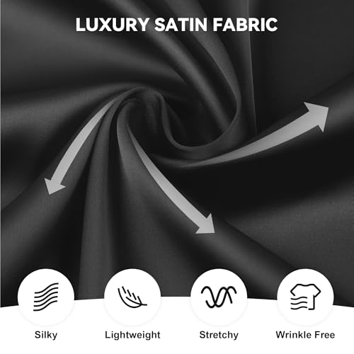 WARHORSEE Mens Silk Satin Dress Shirts Shiny Long Sleeve Button Down Shirt Party Prom Wedding Shirt,Black,L