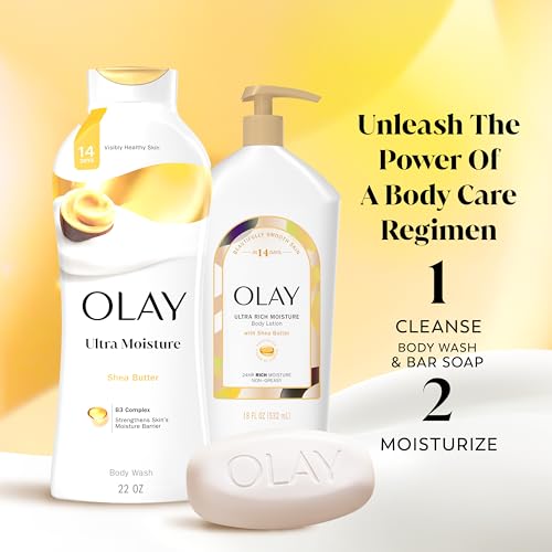 Olay Beauty Bar, Ultra Moisture,10x More Moisturizers, Nourishing Conditioners, Smooth & Gentle on Skin, Vitamin B3 Complex, For All Skin Types, Shea Butter Scent, 3.17 oz, (Pack of 12)