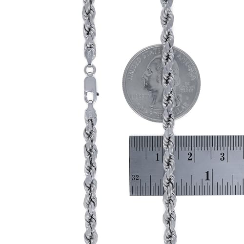 Nuragold 10K Real White Gold Solid Rope Chain Diamond Cut Necklace 1mm- 6mm - 20",4mm
