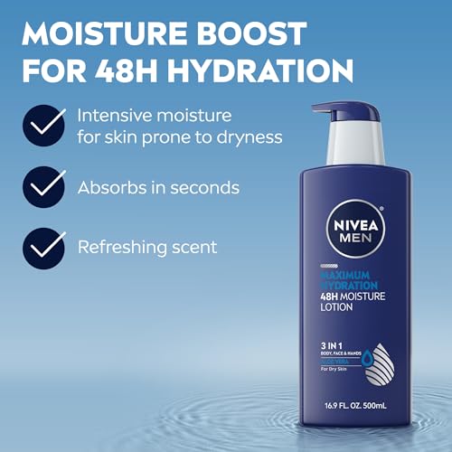NIVEA MEN Maximum Hydration Lotion, 48-Hour Body Moisturizer, 16.9 FL OZ