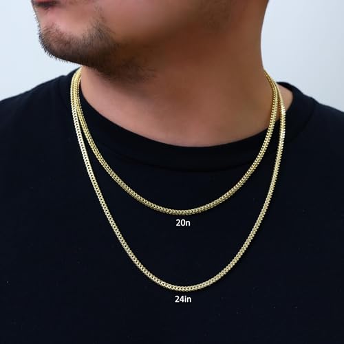 Nuragold 10K Real Yellow Gold 3mm Franco Square Box Wheat Chain Necklace - 20"
