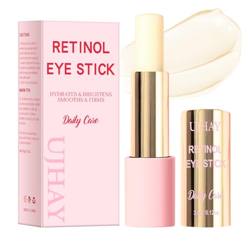 UJhay Retinol Eye Stick, Anti-Aging Eye Balm with Caffeine & Vitamin C, Reduces Wrinkles Dark Circles Puffiness Under-Eye Bags, Hydrating Firming Eye Cream