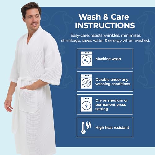 MONARCH Square Waffle Spa Kimono Robe for Men or Women (Large, White)