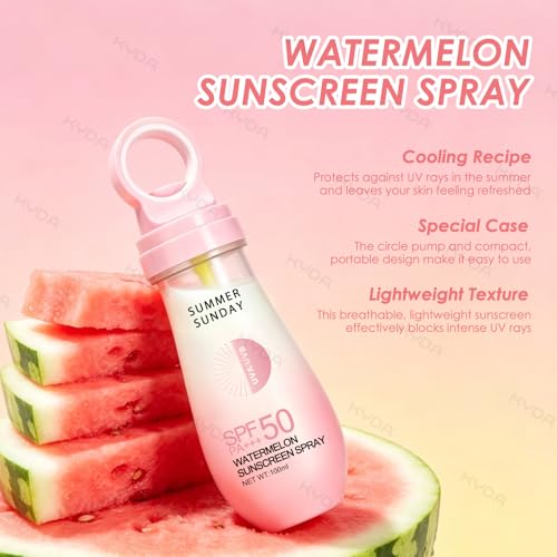 KYDA SPF 50 Watermelon Sunscreen Spray, Travel Size Cooling Body Sunscreen