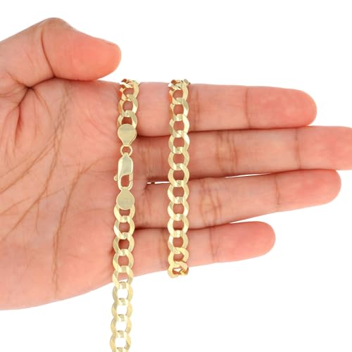 Nuragold 14K Real Yellow Gold Cuban Curb Solid Italian Link Chain Necklace - 24",7mm