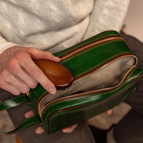 Time Resistance Leather Cosmetic Bag - Italian Toiletry Dopp Kit (Green)