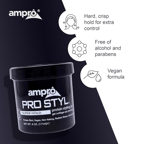 AmPro Pro Styl Styling Gel - Protects and Strengthens Your Strands - Non-Flaking, Alcohol Free, Vegan Formula - Flexible, Touchable Hold for All Hair Textures - Super Hold - 6 oz