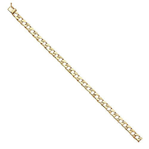 The World Jewelry Center 14k Real Yellow Gold Men's Nugget Cuban Link Bracelet - 8"