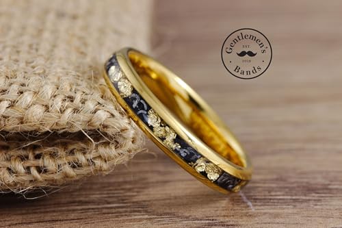 Gentlemen's Bands Gold Antler Men’s Tungsten Wedding Band 4mm Gold Ring with Deer Antler & Whiskey Barrel Wood Inlay | Rustic Comfort Fit Mens Ring | Unique Durable Wedding Band for Men