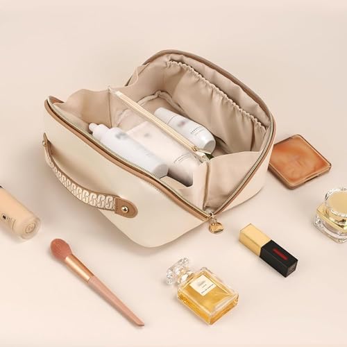 Prite Makeup Bag Travel Toiletry Bag Open Flat Cosmetic Organizer for Women