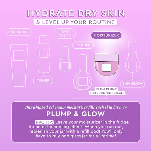Glow Recipe Plum Plump Hyaluronic Acid Face Cream Moisturizer, Korean Moisturizer for Dry Skin, Plumping + Firming Hydration, Polyglutamic Acid + Peptides, Refillable (50ml)