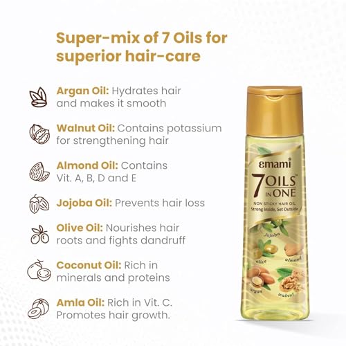 Emami 7-in-1 Hair Oil | with Natural Ayurvedic Herbs | Repairs Hair Damage | Nourishes Scalp | Fights Dandruff | Provides Strong & Healthy Hairs | 3.38 Fl Oz/100ml