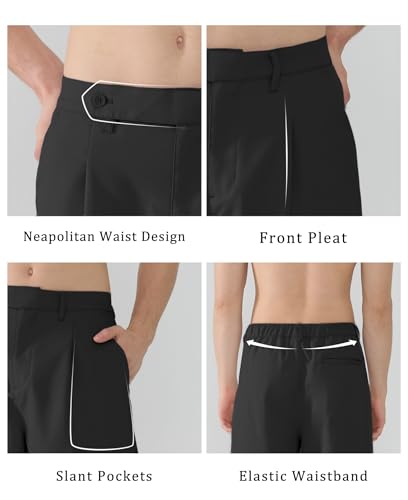 Susclude Wide Leg Dress Pants Men Pleated Old Money Baggy Casual Pants for Men Relaxed Fit Trousers with Slant Pockets Black