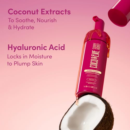 Coco & Eve Express Self Tanning Mousse - 1 Hour Streak-Free Hydrating Sunless Tanning Mousse, Fast-Drying Natural Glow, Infused with Hyaluronic Acid & Coconut Extract Vegan, Cruelty Free | 5.07 Fl Oz