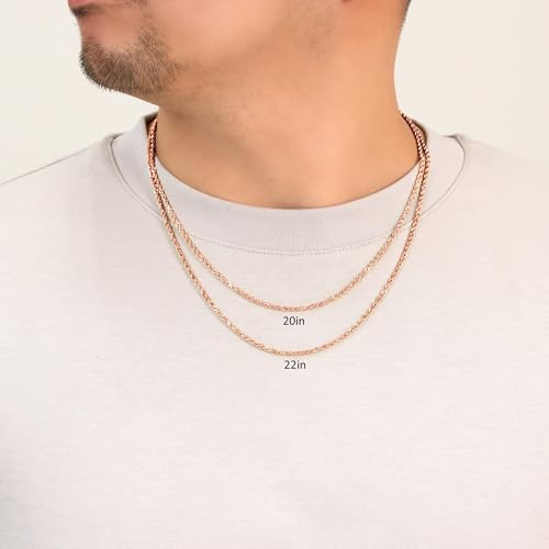 Nuragold 14k Real Rose Gold 2.5mm Rope Chain Diamond Cut Necklace (16"-30") - 20"