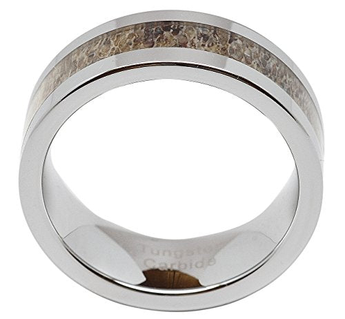 100S JEWELRY Tungsten Rings For Men Wedding Band Deer Antler Inlaid Hammer Flat Band Size 8-16 (10)