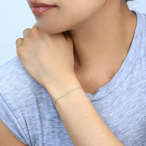 Nuragold 10k Real Yellow Gold Figaro Link 2.5mm Chain Bracelet (7"-9") - 7"