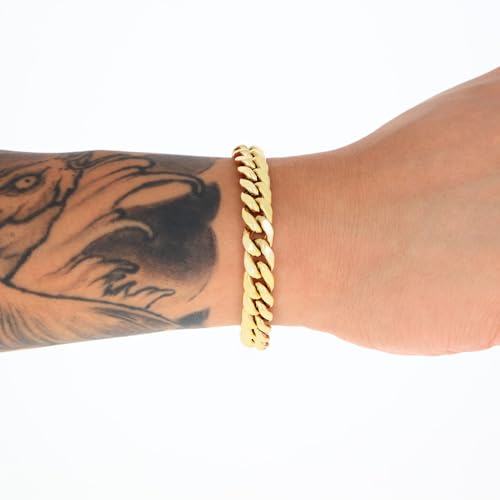 Nuragold 14k Real Yellow Gold Miami Cuban Link 9mm Chain Italian Bracelet - 7"