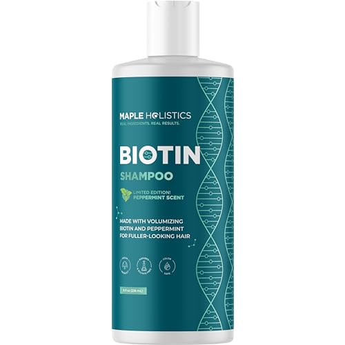 Volumizing Biotin Shampoo for Thinning Hair - Invigorating Peppermint Shampoo for Fine Hair with Argan Coconut and Olive Oils - Vegan & Color Safe - Paraben Silicone & Sulfate Free (8 Fl Oz)