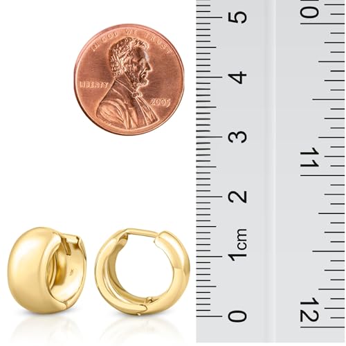 10K Solid Gold Chunky Huggie Earrings, Real Gold Simple Plain Huggie Hoop Earrings, Thick Earrings - Serena Sparkles (Large Complete Yellow Gold)