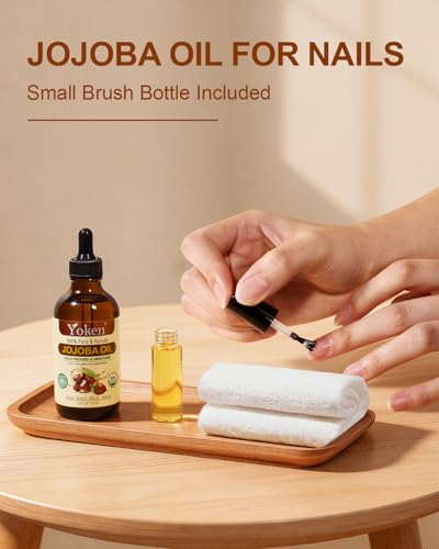 Yoken Organic Jojoba Oil 4oz with dropper, Pure for Nails, Face & Skin Care