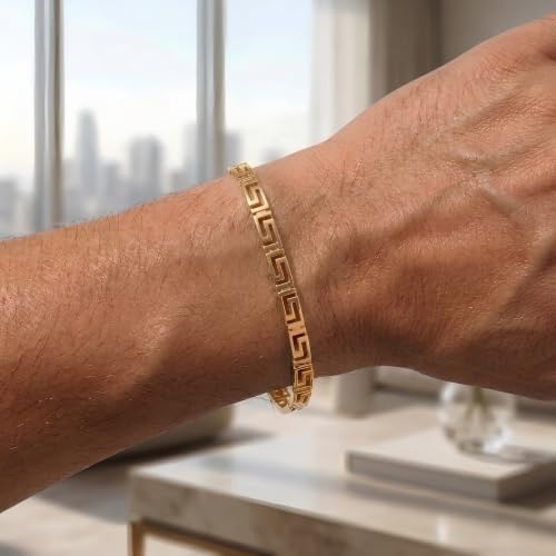 Floreo 14k Yellow Gold 5.5mm Greek Key Link Bracelet, 7.25 Inch