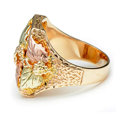 Men's Square Multiple Leaf Ring, 10k Yellow Gold, 12k Green and Rose Black Hills Gold Size 9.5