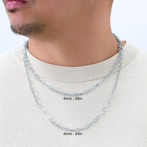 Nuragold 10k Real White Gold Paperclip 4mm Elongated Cable Link Necklace (16"-24") Dainty Italian Jewelry for Men & Women - 20"