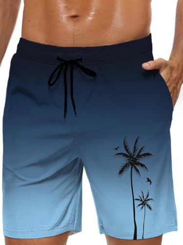 Lzzidou Men's Swim Trunks Hawaiian Bathing Mesh Lining Suit Swimsuits Beach Shorts with Pockets