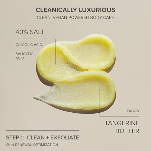Nudestix Exfoliating Butter Body Wash – 3-in-1 Foaming Cleanser, Body Scrub & Skin Renewing Treatment with Salt, AHA/BHA & Tangerine Butter | Clean, Vegan & Scented with Lavender & Bergamot