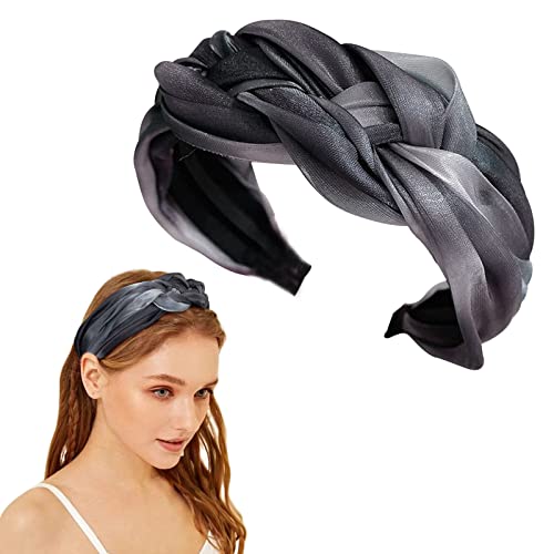 Knotted Headband Wide Headbands for Women Gray Braided Satin Headband