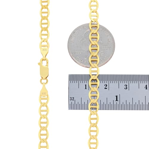 Nuragold 10K Real Yellow Gold 5mm Mariner Chain Solid Link Anchor Necklace - 22"