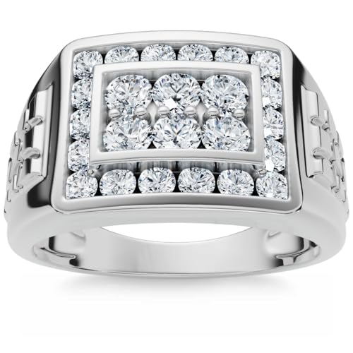 Pompeii 1 Ct Men's Diamond Cluster Nugget Detail Ring in 10k White Gold - Size 10