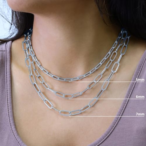 Nuragold 10k Real White Gold Paperclip 4mm Elongated Cable Link Necklace (16"-24") Dainty Italian Jewelry for Men & Women - 4mm,18"
