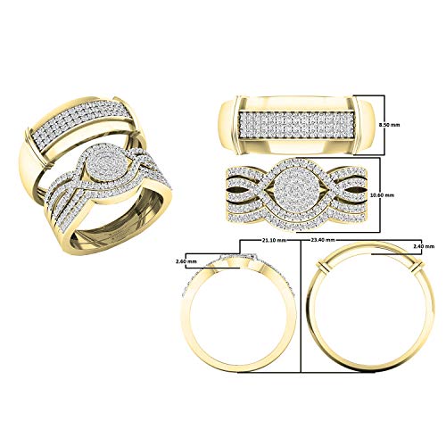 Dazzlingrock Collection 0.65 Cttw Round White Diamond Men's and Women's Engagement Ring Trio Set, 14K Solid Yellow Gold