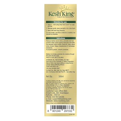 Kesh King Ayurvedic Hair Oil | Herbal Oil with Bhringraj & Amla | Enhance Hair Growth | Reduce Hairfall | Nourishes Scalp | Provides Long & Thick Hair | 10.14 Fl Oz/300ml