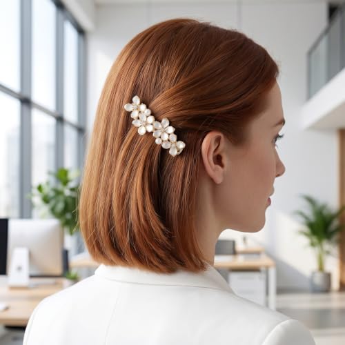 HINZIC 2PCS Flower Hair Barrettes, Gold Plated Floral Hair Clips for Women