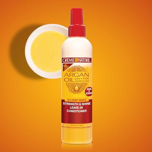 Creme of Nature Strength & Shine Leave-In Conditioner, Dual-Action Moisture & Protection, Infused with 100% Organic Argan Oil from Morocco, 8.45 fl oz