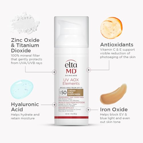 EltaMD UV AOX Elements 100% Mineral Tinted Face Sunscreen SPF 50, 1.7 oz