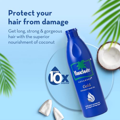 Parachute Advansed Gold Coconut Hair Oil with Vitamin E| Pure Coconut Oil| For Long, Strong & Nourished Hair| Indian Hair Oil | 13.5 Fl.oz.