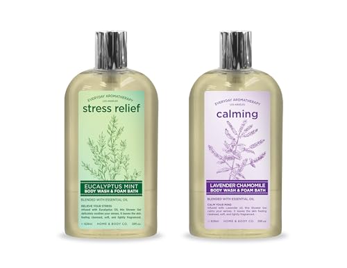 Everyday Aromatherapy Body Wash Duo | Eucalyptus Mint and Lavender Chamomile | 28oz Pack of 2 | Home and Body Company