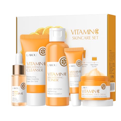 Vitamin C Skincare Set,Face Skin Care Set for Women,Vitamin C Facial Serum Care Set ,Facial Hydrating Kit with Cleanser, Toner, Face Serum, Eye Cream, Face Cream