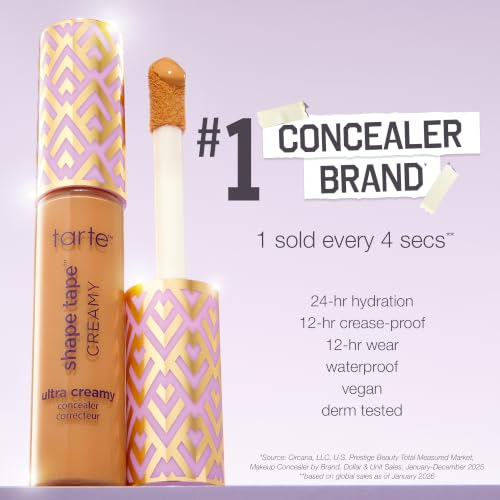 tarte shape tape creamy concealer – Full Coverage Makeup with Built-In Eye Cream, 24HR Hydrating Natural Moisturizing Matte Finish for Redness & Fine Lines, Vegan & Cruelty-Free, travel size, 16N