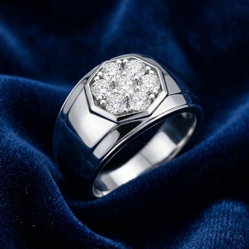 Pompeii 1 Ct Diamond Ring Men's Cluster Hexagon Band in 10k White or Yellow Gold - Size 12